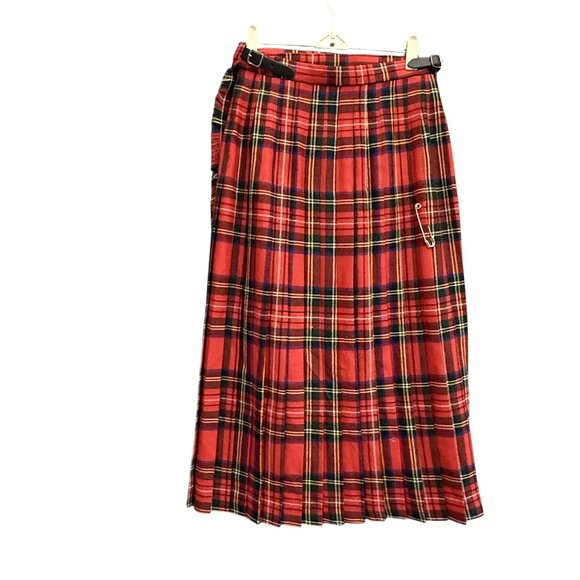 Vintage 70s Edinburgh Woolen Mill Kilt Wrap Skirt Women's Red Multi Plaid Belted - Picture 6 of 10